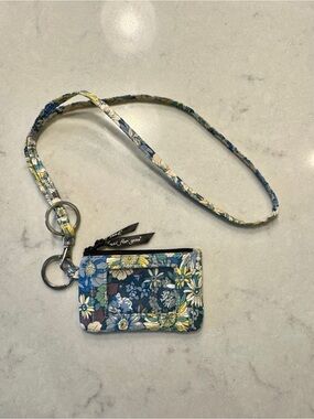 Vera Bradley Blue Floral Lanyard Card Holder with Clear ID Window